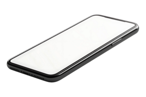 Floating modern smartphone with a blank screen isolated on transparent background. png