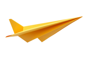 Floating yellow paper airplane isolated on transparent background. png