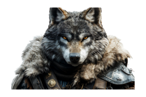 Warrior wolf in armor isolated on transparent background. png