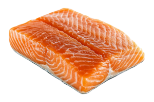 Floating raw salmon fillet isolated on transparent background. png