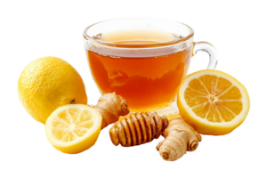 Ginger tea with honey and lemon isolated on transparent background. png
