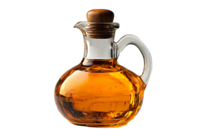 Glass jug of cooking oil isolated on transparent background. png
