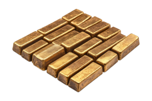 Gold bars stacked high isolated on transparent background. png