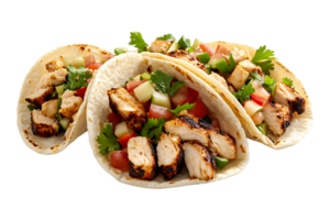 Grilled chicken tacos with vegetables isolated on transparent background. png