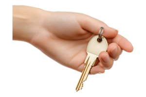 Hand holding keys to a new house isolated on transparent background. png