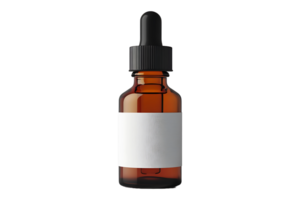 Small dropper bottle with label isolated on transparent background. png