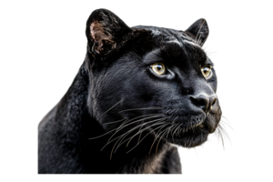 Portrait of a black panther looking at the camera isolated on transparent background png