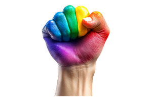 Raised fist with rainbow pride colors isolated on transparent background png