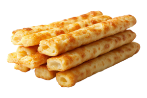 Stack of tasty cheese sticks isolated on transparent background. png