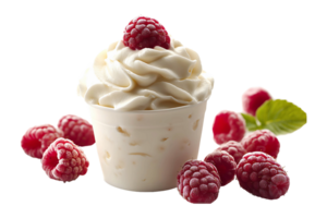 Yogurt with raspberry isolated on transparent background. png
