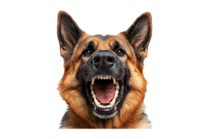 Portrait of an aggressive dog baring its teeth isolated on transparent background png