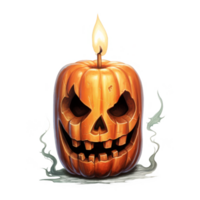 A Carved Pumpkin with a Lit Candle and Smoke png