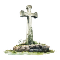 Stone Cross on a Bed of Rocks and Grass png