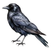 Watercolor illustration of a black crow with a white background png