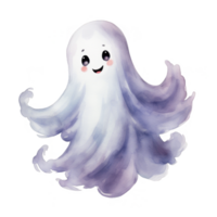 Watercolor Illustration of a Smiling Ghost with Purple Hues png