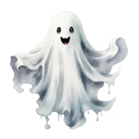Watercolor Illustration of a Smiling Ghost with Dripping Edges png