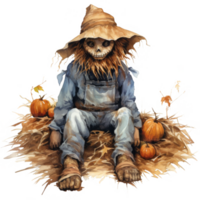 Scarecrow with pumpkin and scarecrow hat png