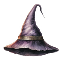 Watercolor Illustration of a Witch's Hat with a Wide Brim and a Tall Point png
