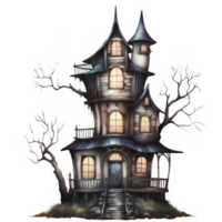 An Enchanting, Multi-Story, Wooden Tower House with Crows and Bare Trees png