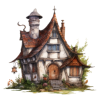 A charming, stone-built cottage with a red tiled roof and a tall chimney png