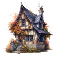A Quaint, Stone Cottage with a Leafy Canopy and a Smokestack png