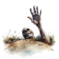 A watercolor drawing of a skeleton reaching up png