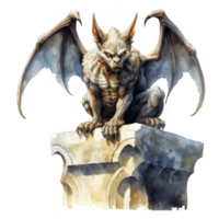 A Stone Gargoyle With Ferocious Expression and Spread Wings png
