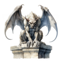 Stone Gargoyle with Wings Perched on a Stone Pedestal png