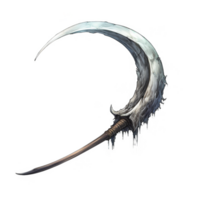 A Curved, Icy, Fantasy Weapon with a Wooden Handle png