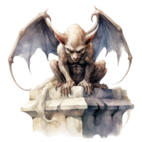 A Gargoyle with Wings Perched on a Stone Structure png