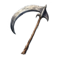 A Hand-Drawn Illustration of a Curved Weapon with a Wooden Handle png