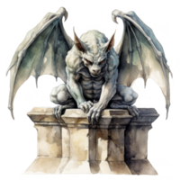 A Stone Gargoyle with Wings Perched on a Stone Pedestal png