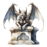 A Gargoyle with Spread Wings Resting on a Stone Plinth png