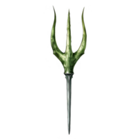 A three-pronged spear with a green, leaf-like design and a silver blade png