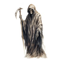 Grim Reaper in a Brown Robe Holding a Scythe png