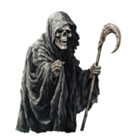 Grim Reaper with a Curved Staff and a Skull Face png