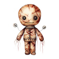 Watercolor Illustration of a Stitched-Up Doll with Stringy Limbs png