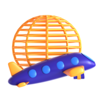 A blue and orange airplane and a globe png