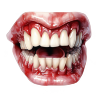 A Close-Up of a Bloody and Open Mouth with Sharp Teeth png