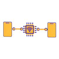 A wifi router and two phones connected to each other png