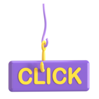 Click purple button hanging from a string png