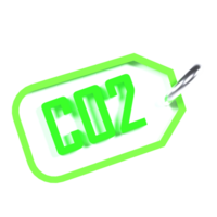 A green tag with the word co2 on it png