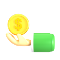 A hand holding a dollar coin on a black background png