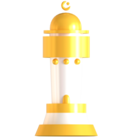 A yellow and white lighthouse with a crescent moon on top png