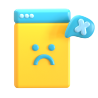 A yellow box with a sad face and a blue button png