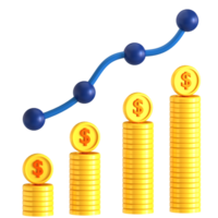 Golden coins stacked on a graph with a dollar sign png