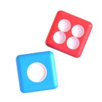 Two red and blue dice with white dots on them png