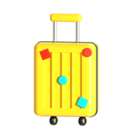 A yellow suitcase with colorful stickers on it png