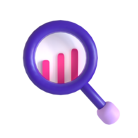 A magnifying glass with a bar graph on it png