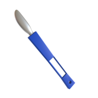 A blue plastic knife with a white label png